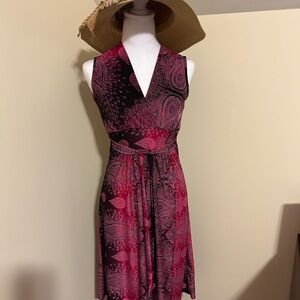 Raya Sun Pink and Black Paisley Midi Dress